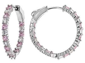 Picture of Pink And White Cubic Zirconia Rhodium Over Sterling Silver Hoops 4.58ctw