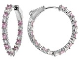 Pink And White Cubic Zirconia Rhodium Over Sterling Silver Hoops 4.58ctw
