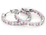 Pink And White Cubic Zirconia Rhodium Over Sterling Silver Hoops 4.58ctw