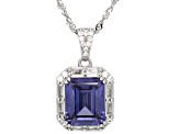 Blue And White Cubic Zirconia Platinum Over Sterling Silver Pendant 8.29ctw