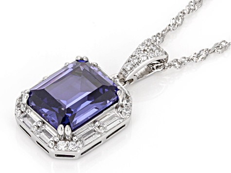 Blue And White Cubic Zirconia Platinum Over Sterling Silver Pendant 8.29ctw