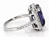 Blue And White Cubic Zirconia Platinum Over Sterling Silver Ring 10.81ctw