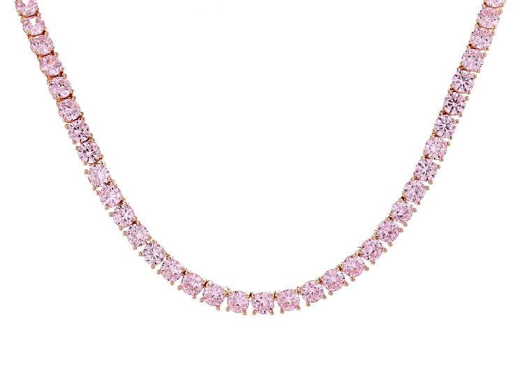 Pink Cubic Zirconia 18K Rose Gold Over Sterling Silver Tennis Necklace 43.74ctw
