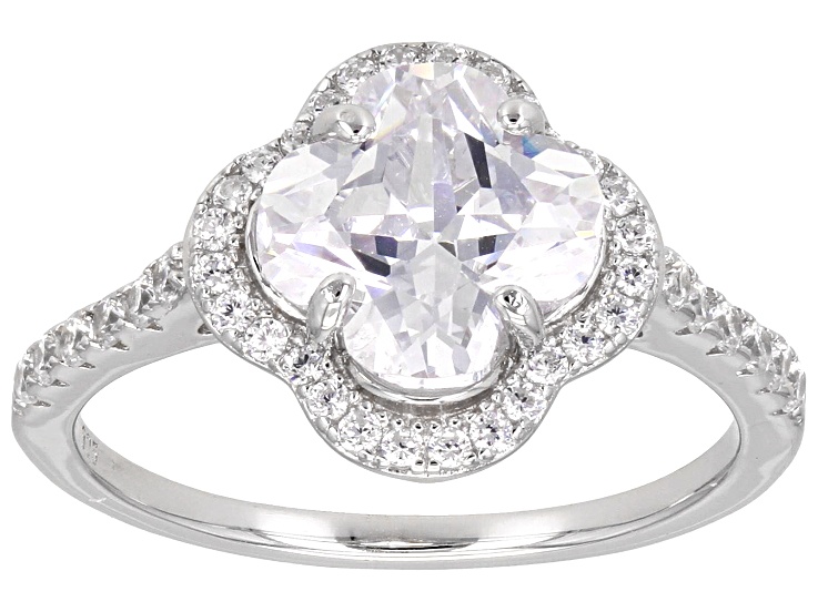 White Cubic Zirconia Rhodium Over Sterling Silver Clover