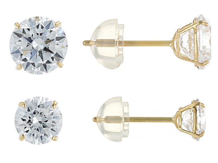 14k Yellow Gold and Cubic Zirconia Stud Earrings, Silicone