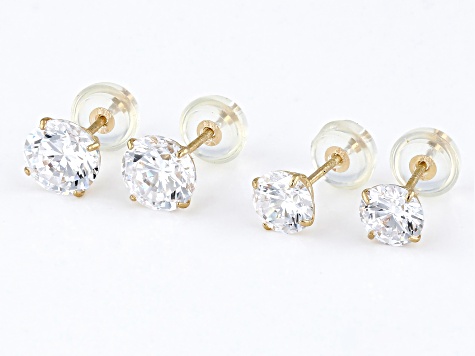 White Cubic Zirconia 10k Yellow Gold Stud Set 4.44ctw