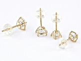 White Cubic Zirconia 10k Yellow Gold Stud Set 4.44ctw