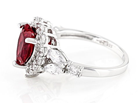 Lab Created Ruby And White Cubic Zirconia Rhodium Over Sterling Silver Heart Ring 5.72ctw