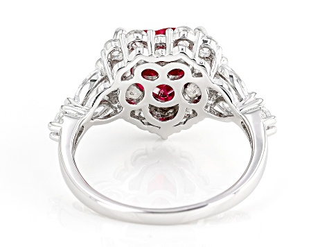 Lab Created Ruby And White Cubic Zirconia Rhodium Over Sterling Silver Heart Ring 5.72ctw