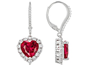 Lab Created Ruby And White Cubic Zirconia Rhodium Over Sterling Silver Heart Earrings 9.76ctw