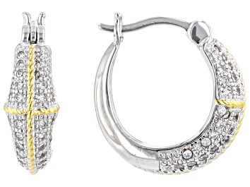 Picture of White Cubic Zirconia Rhodium And 18k Yellow Gold Over Sterling Silver Hoops 1.15ctw