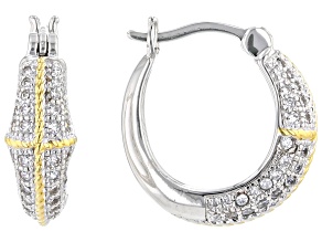 White Cubic Zirconia Rhodium And 18k Yellow Gold Over Sterling Silver Hoops 1.15ctw