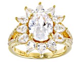 White Cubic Zirconia 18k Yellow Gold Over Sterling Silver Sun Ring 6.26ctw