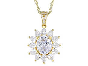 White Cubic Zirconia 18k Yellow Gold Over Sterling Silver Sun Pendant With Chain 6.04ctw