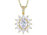 White Cubic Zirconia 18k Yellow Gold Over Sterling Silver Sun Pendant With Chain 6.04ctw