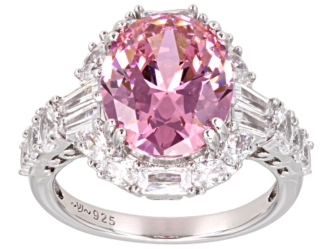 Pink And White Cubic Zirconia Rhodium over Sterling Silver Ring 7.30ctw