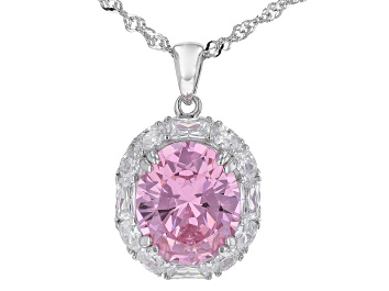 Picture of Pink and White Cubic Zirconia Rhodium Over Sterling Silver Pendant With Chain 6.38