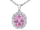 Pink and White Cubic Zirconia Rhodium Over Sterling Silver Pendant With Chain 6.38