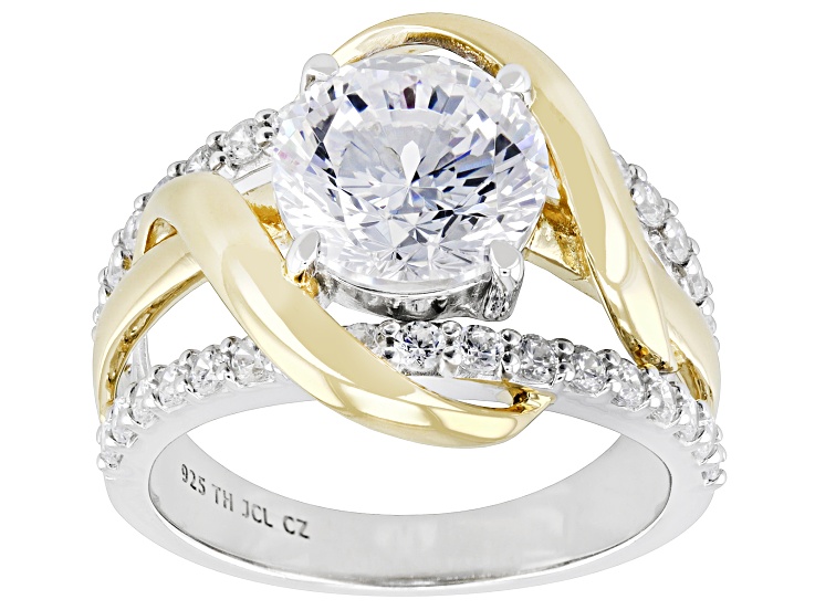 White Cubic Zirconia Rhodium And 14k Yellow Gold Over