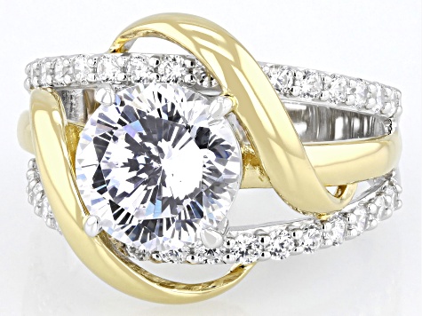 White Cubic Zirconia Rhodium And 14k Yellow Gold Over