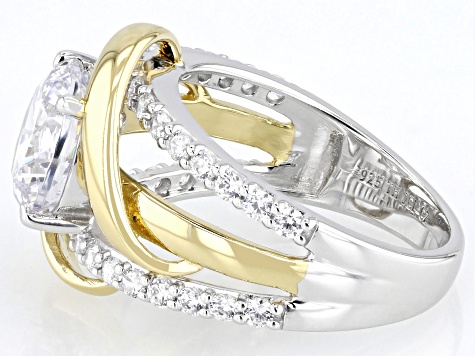 White Cubic Zirconia Rhodium And 14k Yellow Gold Over Sterling