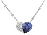 Blue And White Cubic Zirconia Rhodium Over Sterling Silver Heart Necklace 4.48ctw