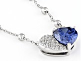 Blue And White Cubic Zirconia Rhodium Over Sterling Silver Heart Necklace 4.48ctw