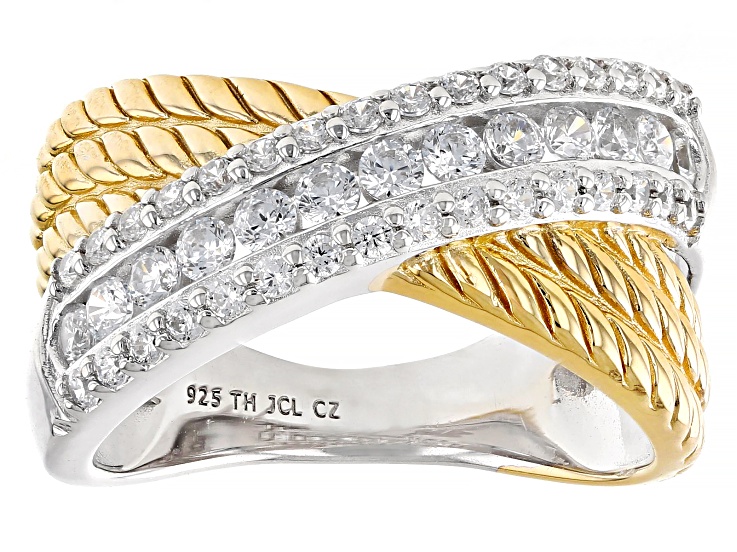 White Cubic Zirconia 14k Yellow Gold And Rhodium Over