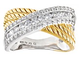 White Cubic Zirconia 14k Yellow Gold And Rhodium Over Sterling Silver Ring 1.40ctw