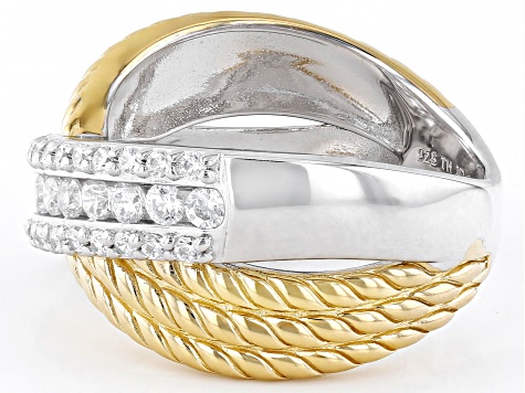 White Cubic Zirconia 14k Yellow Gold And Rhodium Over