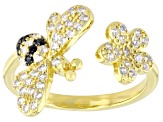 White and Black Cubic Zirconia 18k Yellow Gold Over Silver Bee Ring 0.65ctw