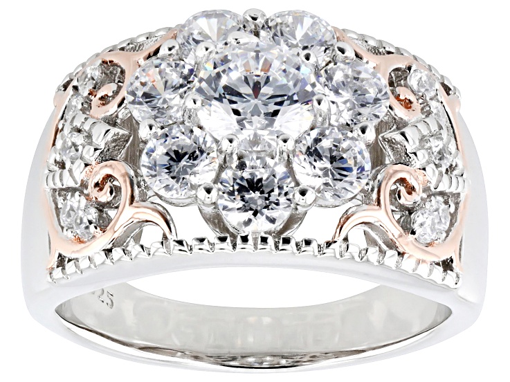 ★TATIANA★ SILVER925 Dot Cubic Ring CR1819 White Cubic Zirconia Rhodium And 14k Rose Gold Over Sterling