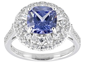 Blue And White Cubic Zirconia Rhodium Over Sterling Silver Ring 4.50ctw
