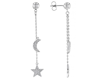 Picture of White Cubic Zirconia Rhodium Over Sterling Silver Moon And Star Earrings 0.92ctw