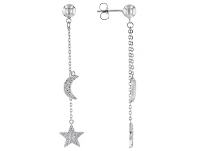White Cubic Zirconia Rhodium Over Sterling Silver Moon And Star Earrings 0.92ctw