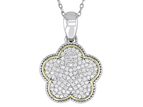 White Cubic Zirconia Rhodium And 14k Yellow Gold Over Sterling Silver Pendant 0.78ctw