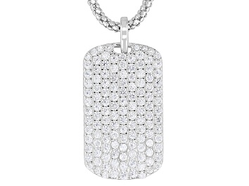 Picture of White Cubic Zirconia Rhodium Over Sterling Silver Dog Tag Pendant 1.88ctw