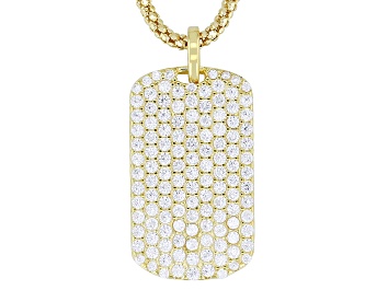 Picture of White Cubic Zirconia 18k Yellow Gold Over Sterling Silver Dog Tag Pendant 1.88ctw