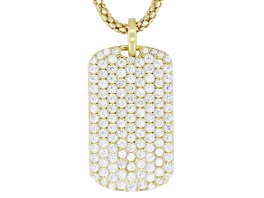 White Cubic Zirconia 18k Yellow Gold Over Sterling Silver Dog Tag Pendant 1.88ctw