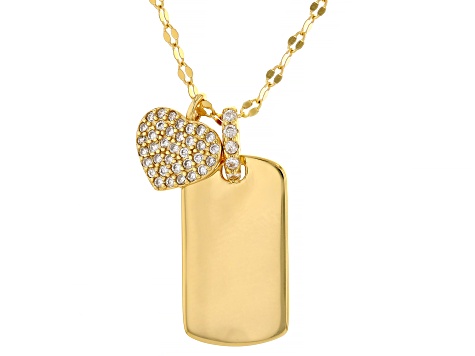 White Cubic Zirconia 18k Yellow Gold Over Sterling Silver Dog Tag Pendant 0.33ctw