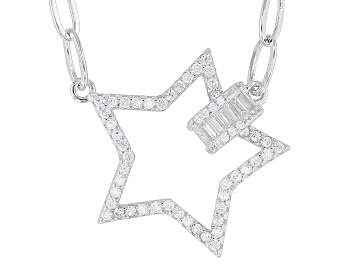 Picture of White Cubic Zirconia Rhodium Over Sterling Silver Paperclip Chain Star Necklace 1.18ctw