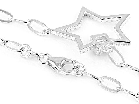 White Cubic Zirconia Rhodium Over Sterling Silver Paperclip Chain Star Necklace 1.18ctw