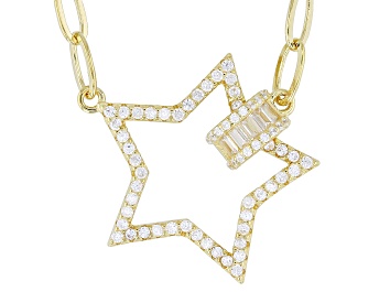 Picture of White Cubic Zirconia 18k Yellow Gold Over Sterling Silver Paperclip Chain Star Necklace 1.18ctw