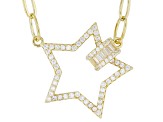 White Cubic Zirconia 18k Yellow Gold Over Sterling Silver Paperclip Chain Star Necklace 1.18ctw