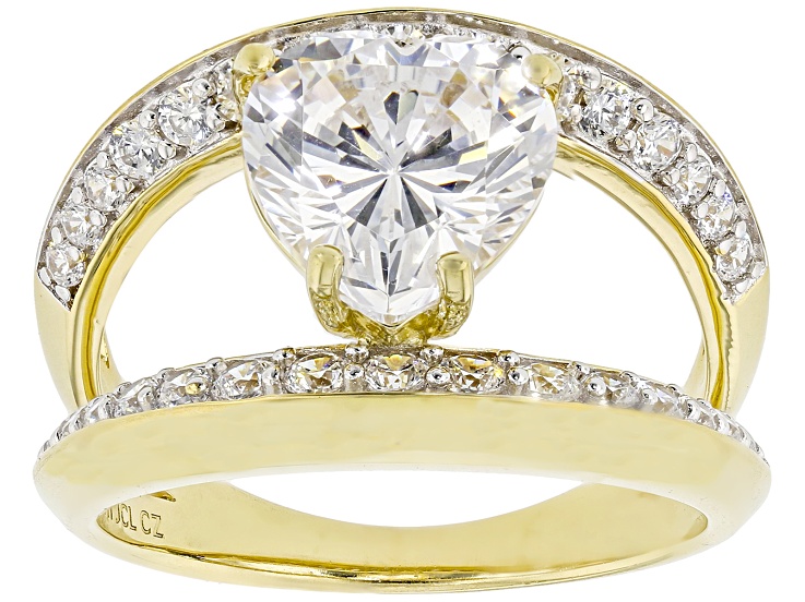 White Cubic Zirconia 14k Yellow Gold Over Sterling Silver Heart Ring 5 ...