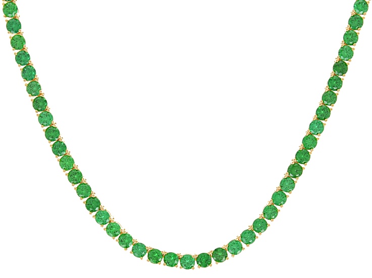 Green Cubic Zirconia 18k Yellow Gold Over Sterling Silver Tennis Necklace 39.36ctw