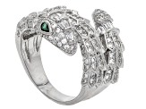 Green Lab Spinel And White Cubic Zirconia Rhodium Over Brass Snake Ring 2.06ctw
