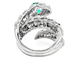Green Lab Spinel And White Cubic Zirconia Rhodium Over Brass Snake Ring 2.06ctw