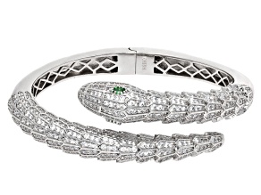 Green Lab Spinel And White Cubic Zirconia Rhodium Over Brass Snake Bangle 12.66ctw