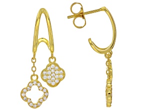White Cubic Zirconia 18k Yellow Gold Over Sterling Silver Clover Earrings 0.47ctw